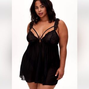 Womens Torrid Mesh Cap Sleeve Strappy Babydoll Black Torrid Size 0 NWT
